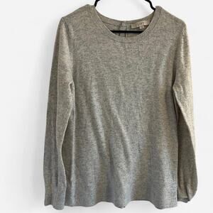 LOFT Grey Wool Blend Sweater with Button-Up Back